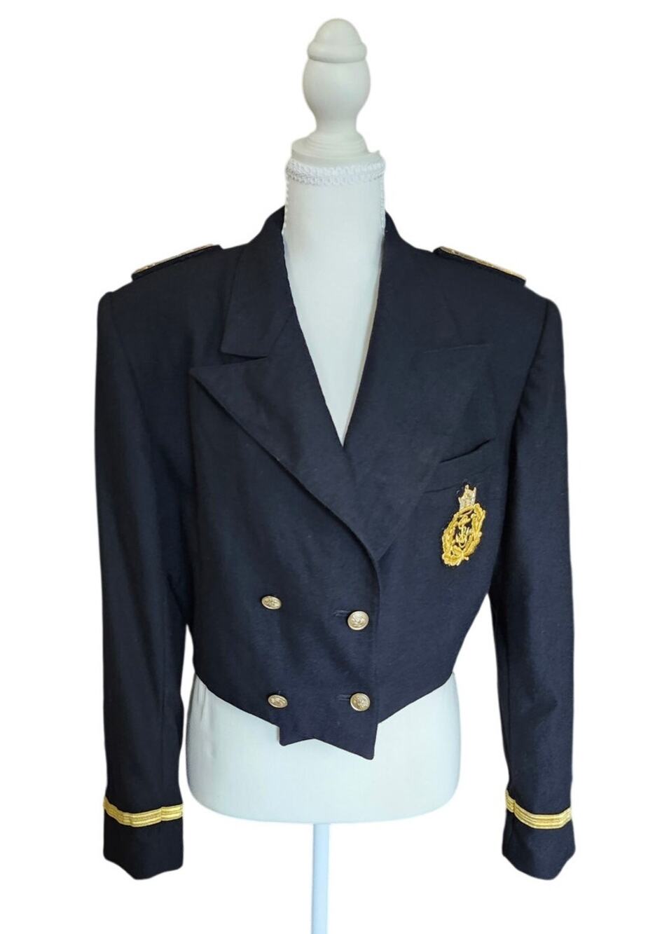 Vintage J. Braggs Wool Military Nautical Cropped Blazer Jacket Gold Crest L